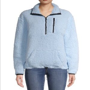 Light Blue Teddy Half-Zip Sweater